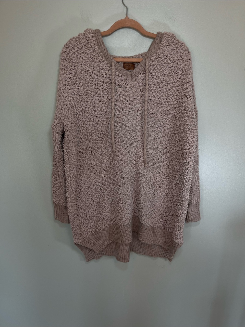 POL Boho Popcorn Chenille Boucle Knit Hooded Sweater Tunic M